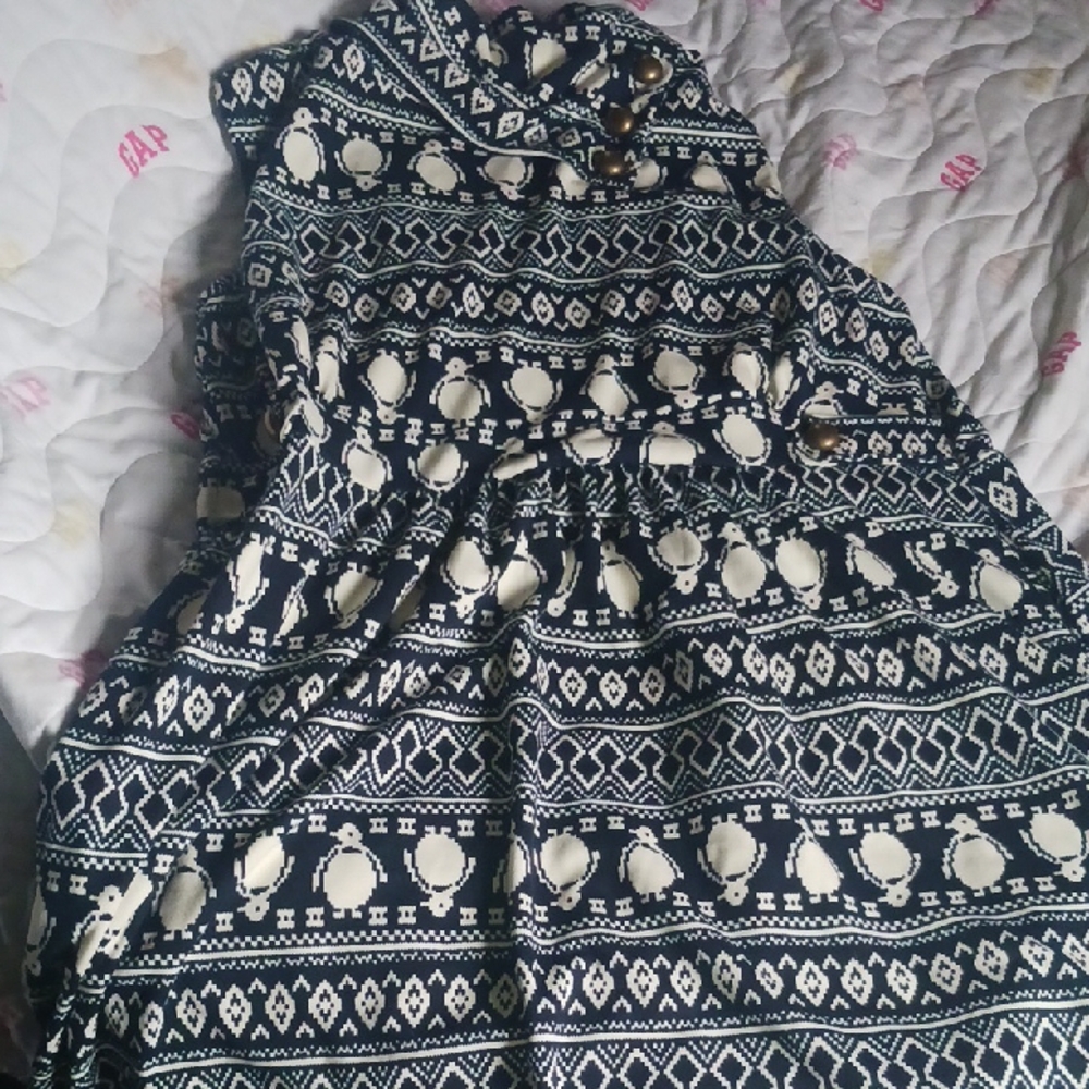 Modcloth Navy and Cream Patterned Midi Dress